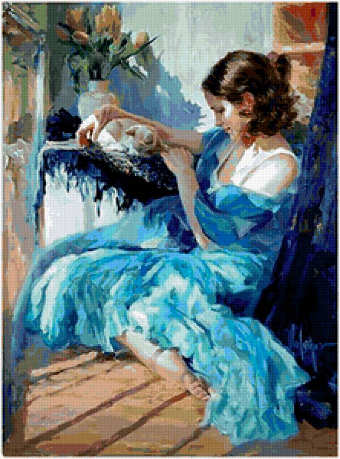 девушка и белая кошка - ласка, женщина, она, кошка, кот, кошечка, девушка, котик, цветы - предпросмотр