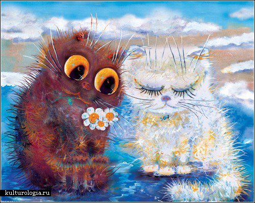 Влюбленные кошки - кошки, цветы, любовь, детские - оригинал