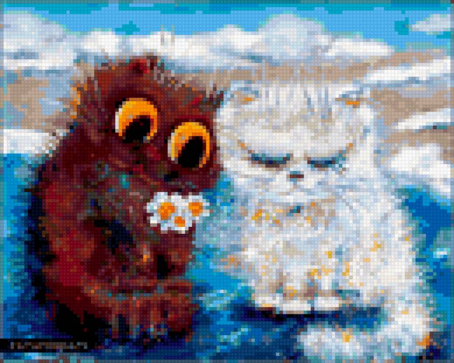 Влюбленные кошки - любовь, кошки, детские, цветы - предпросмотр