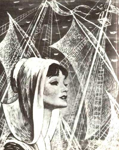 Монохром - девушка, паруса - оригинал