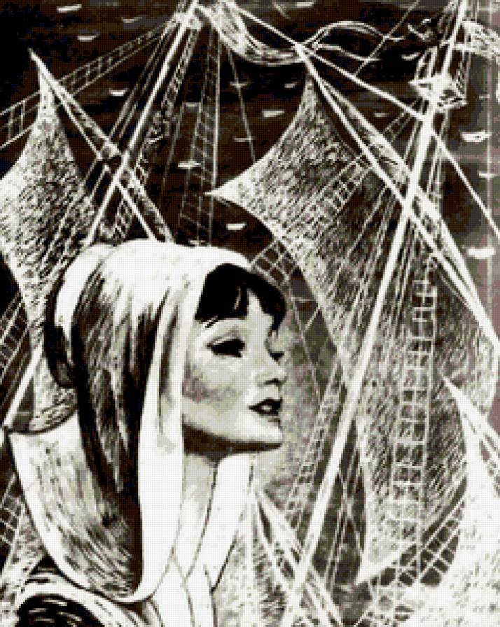 Монохром - девушка, паруса - предпросмотр