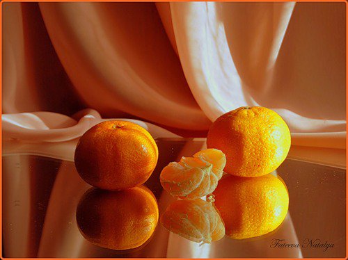 натюрморт с мандаринами - мандарины, отражение, на кухню, фрукты, натюрморт - оригинал
