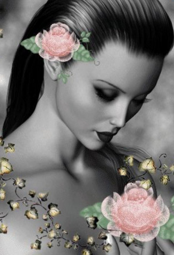 девушка с цветком - девушки, черно белое - оригинал