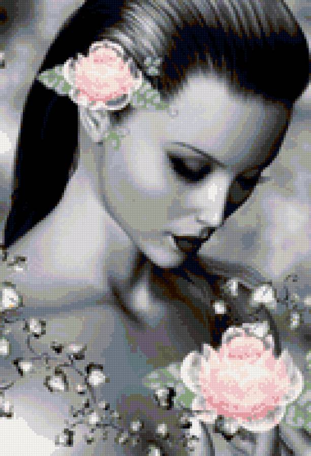 девушка с цветком - черно белое, девушки - предпросмотр