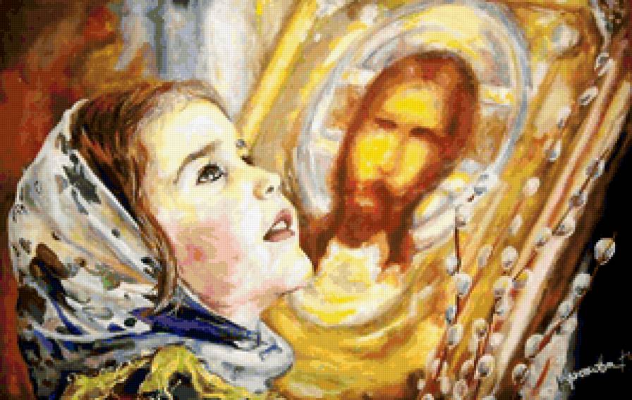 Девочка в церкви - верба, девочка, ребенок, церковь - предпросмотр