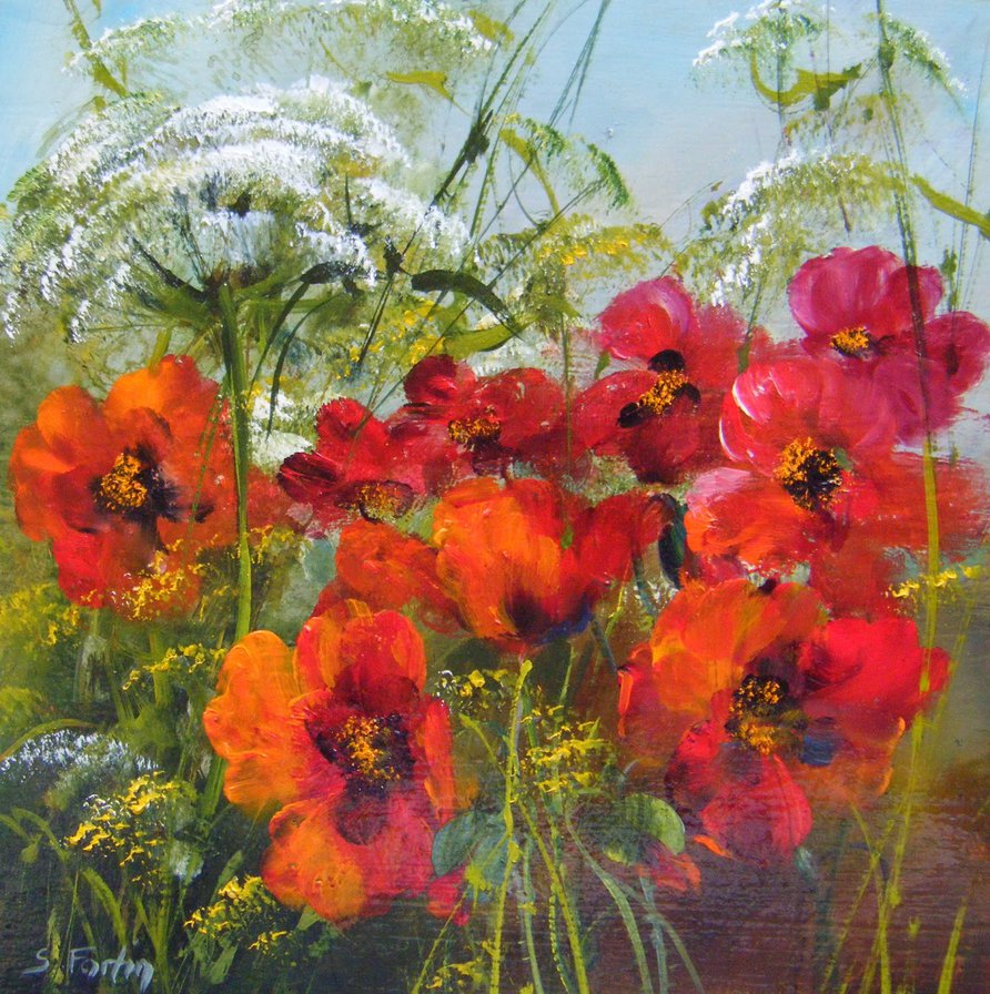 акварель - цветы, полевые, маки - оригинал