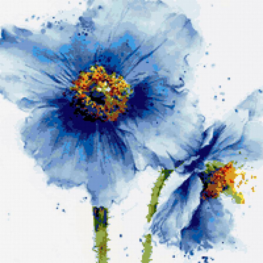 акварель - синие, цветы - предпросмотр
