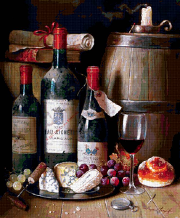 Предчувствие трапезы - бокал, пыль, виноград, бутылка, натюрморт, вино - предпросмотр