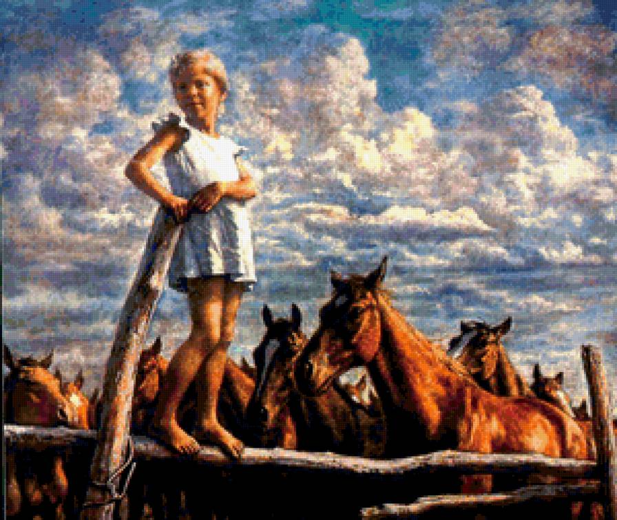 №370355 - картины, красота женщины, девушка, фэнтези, живопись, цветы, дети - предпросмотр