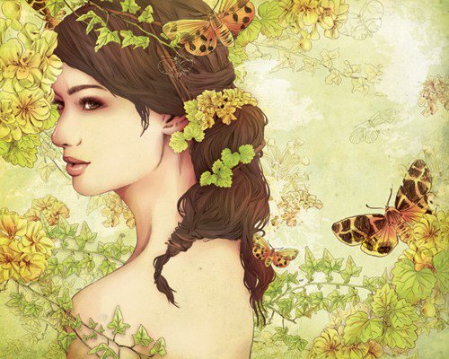 №370386 - цветы, девушка, картины, живопись, красота женщины, фэнтези, дети - оригинал