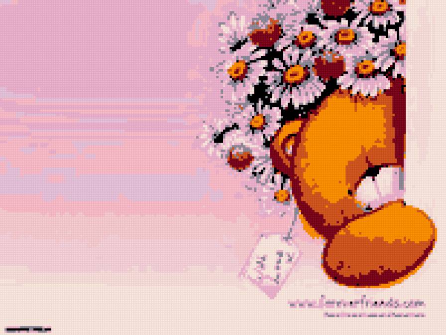 сюрприз - мишка, цветы - предпросмотр