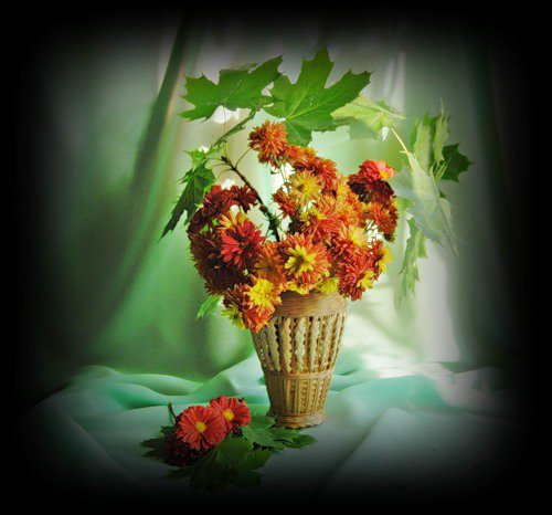 №370431 - натюрморт, цветы, букет, корзина - оригинал