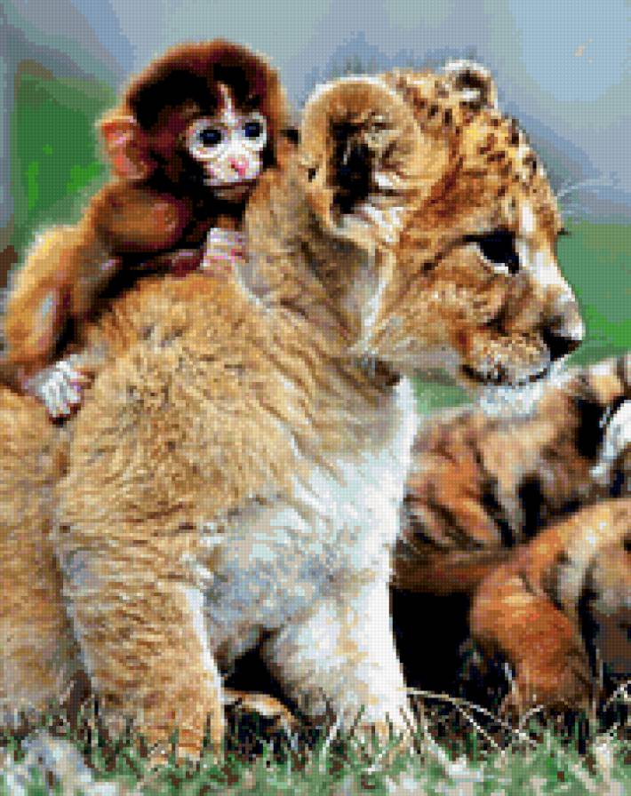 Зверята - львенок, обезьянка - предпросмотр