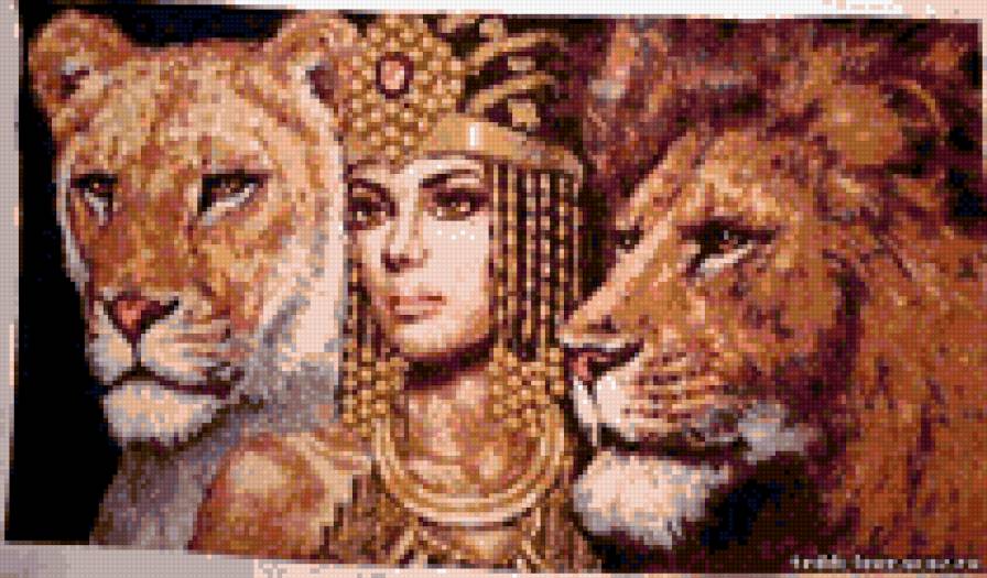 амазонка и львы - животные - предпросмотр