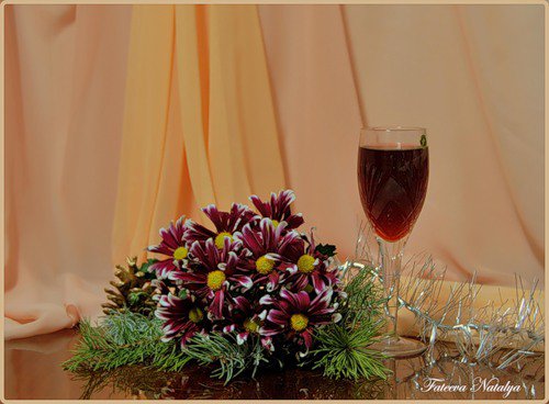 №371684 - цветы, букет, натюрморт, вино - оригинал