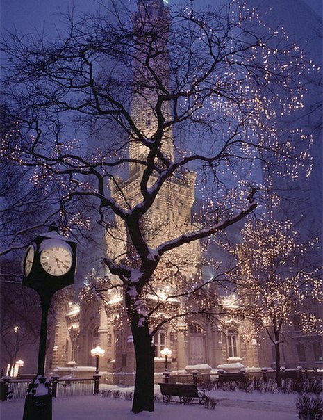 Зимний город - зима, снег, фонарь, ночь - оригинал