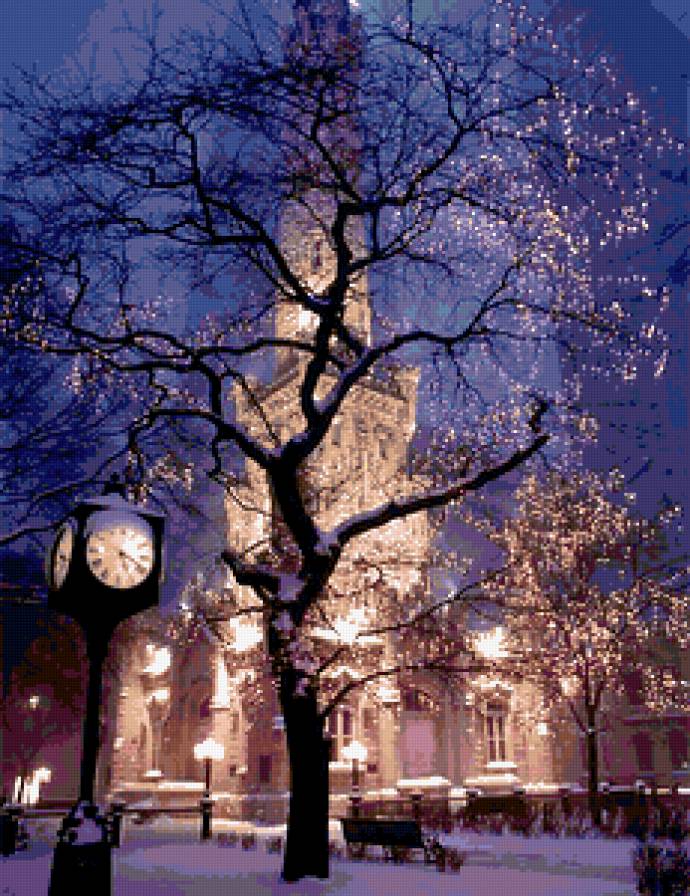 Зимний город - зима, фонарь, снег, ночь - предпросмотр