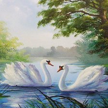 Схема вышивки «лебеди на озере»