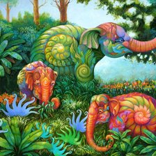 Оригинал схемы вышивки «Разноцветные слоны Kris Surajaroenjai  4» (№374729)