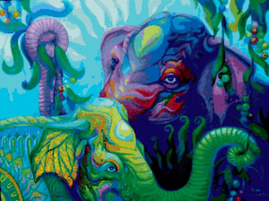 Разноцветные слоны Kris Surajaroenjai  6 - картина, живопись, слоны, животные - предпросмотр