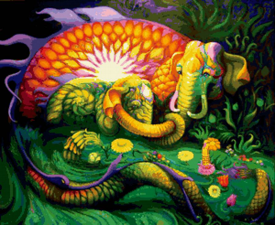 Разноцветные слоны Kris Surajaroenjai  7 - животные, картина, слоны, живопись - предпросмотр