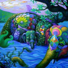 Оригинал схемы вышивки «Разноцветные слоны Kris Surajaroenjai  8» (№374734)