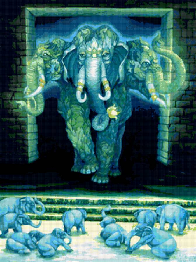 Разноцветные слоны Kris Surajaroenjai  9 - картина, слоны, живопись, животные - предпросмотр