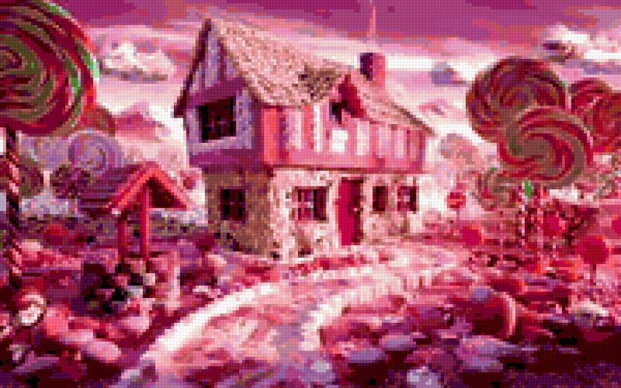 В мире сладостей - сладости, леденцы, дом, тропинкп, розовое - предпросмотр