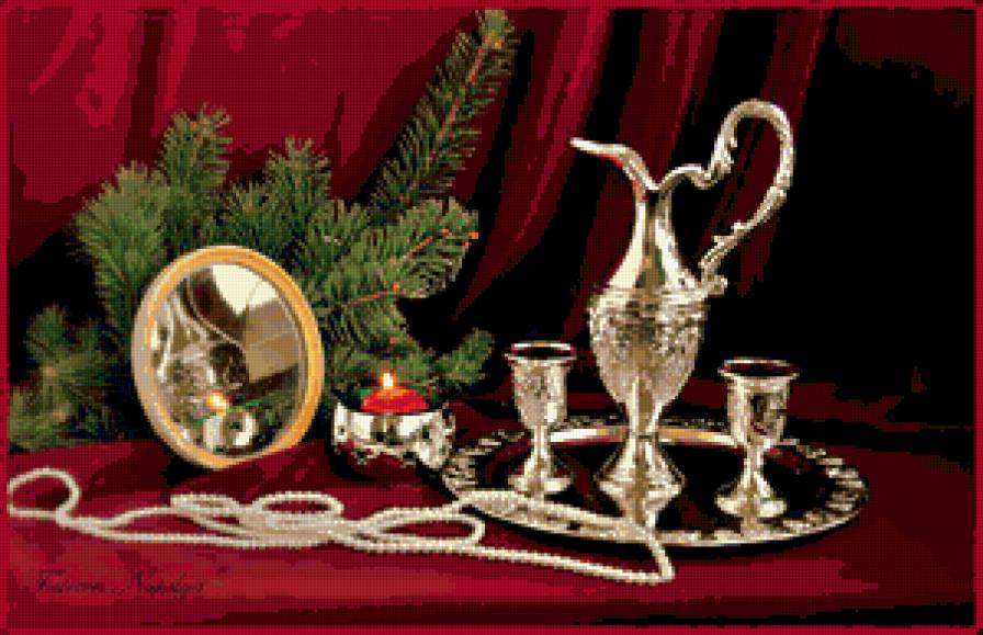 №375296 - хвоя, кувшин, свеча, зеркало, епка, натюрморт - предпросмотр