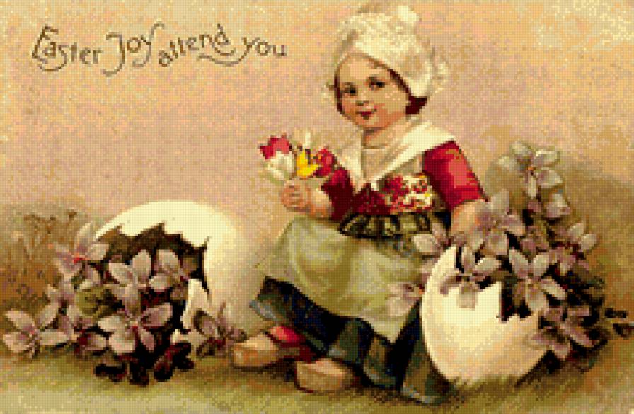 ретро дети - ретро, цветы, пасха, дети, девочка - предпросмотр