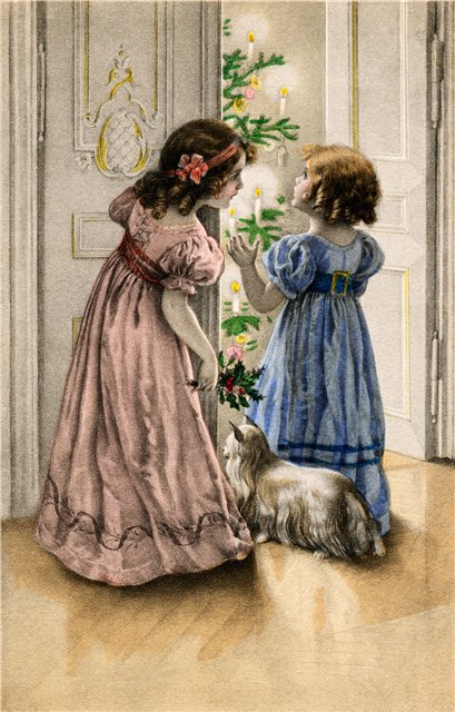 ретро дети - дети, ретро, праздник, новый год, собака, свеча, елка, девочка, ребенок - оригинал