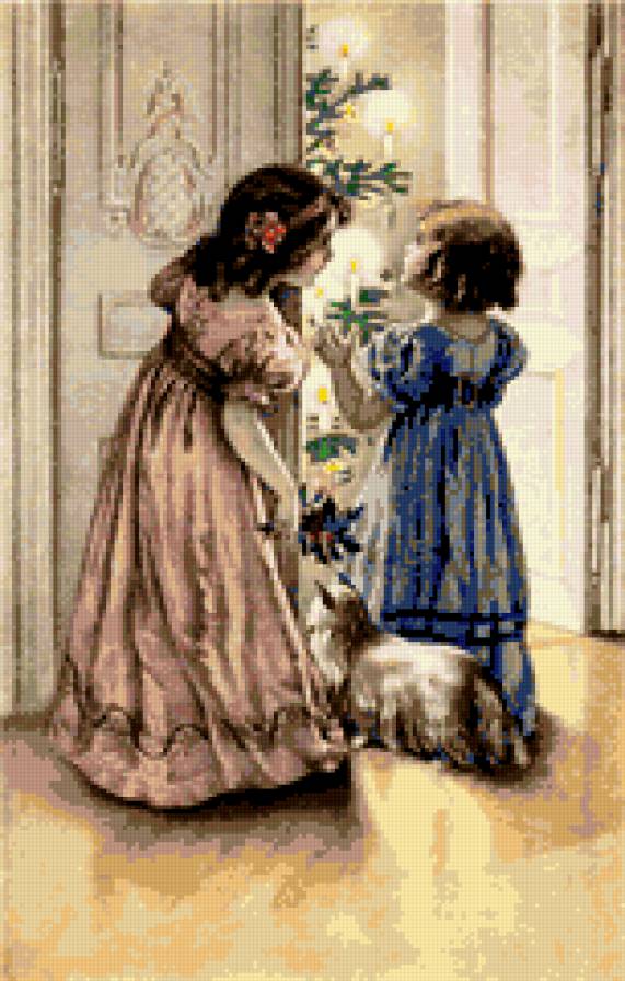 ретро дети - девочка, ретро, свеча, елка, дети, собака, ребенок, праздник, новый год - предпросмотр