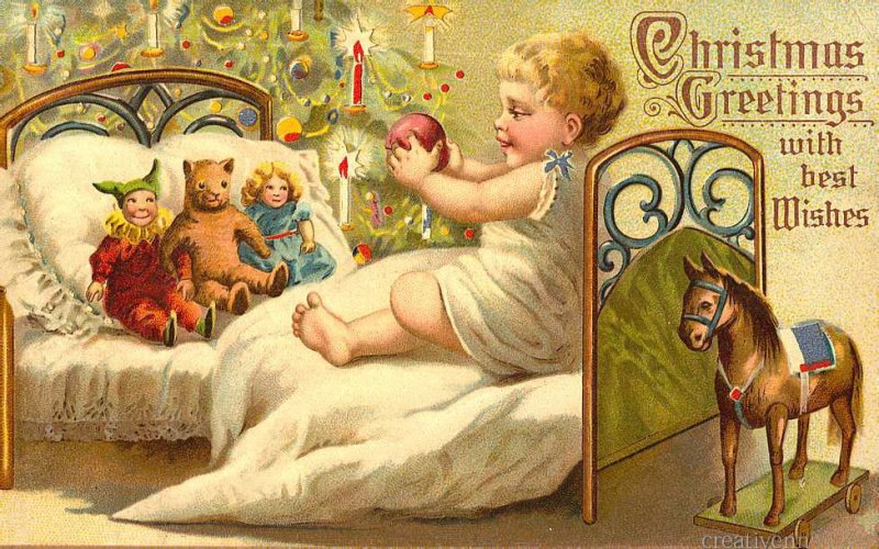 ретро дети - ребенок, игрушки, ретро, дети, малыш, паяц, елка, лошадка, мишка, кукла - оригинал