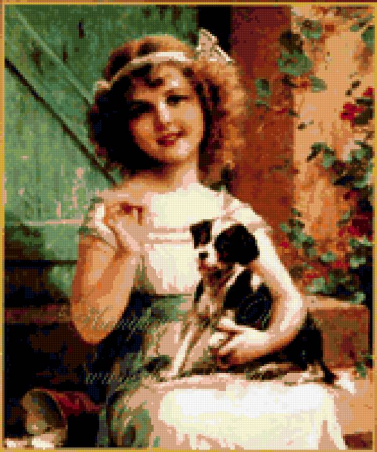 ретро дети - дети, песик, ретро, цветы, собака, девочка, ребенок, розы - предпросмотр