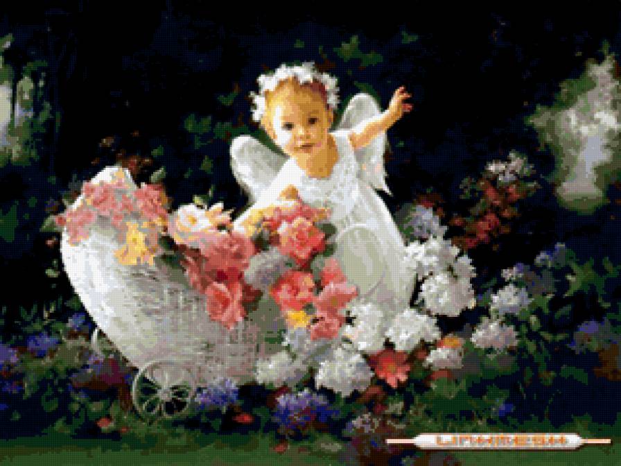 ретро дети - ребенок, дети, розы, ангелочки, цветы, девочка, ангел, ретро - предпросмотр