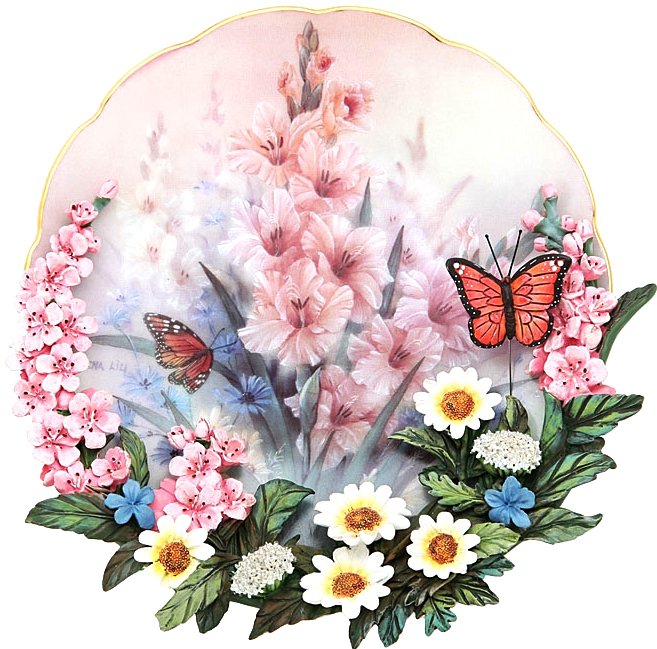Цветочное панно - дельфиниум, панно, бабочки, гладиолусы, цветы, ромашки - оригинал