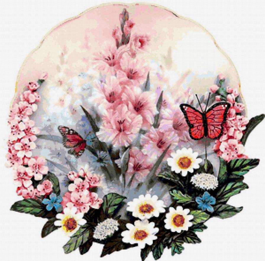 Цветочное панно - бабочки, панно, дельфиниум, гладиолусы, ромашки, цветы - предпросмотр