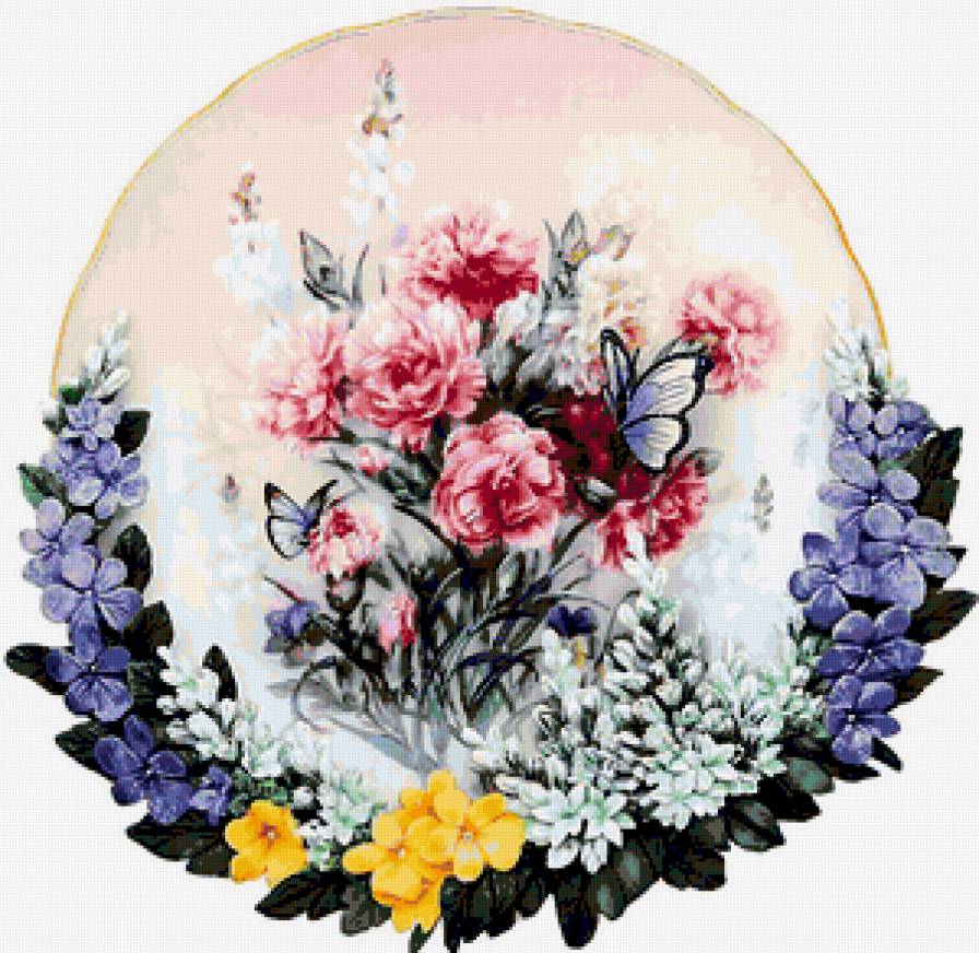 Цветочное панно - люпины, цветы, панно, бабочки, ромашки, гвоздики - предпросмотр