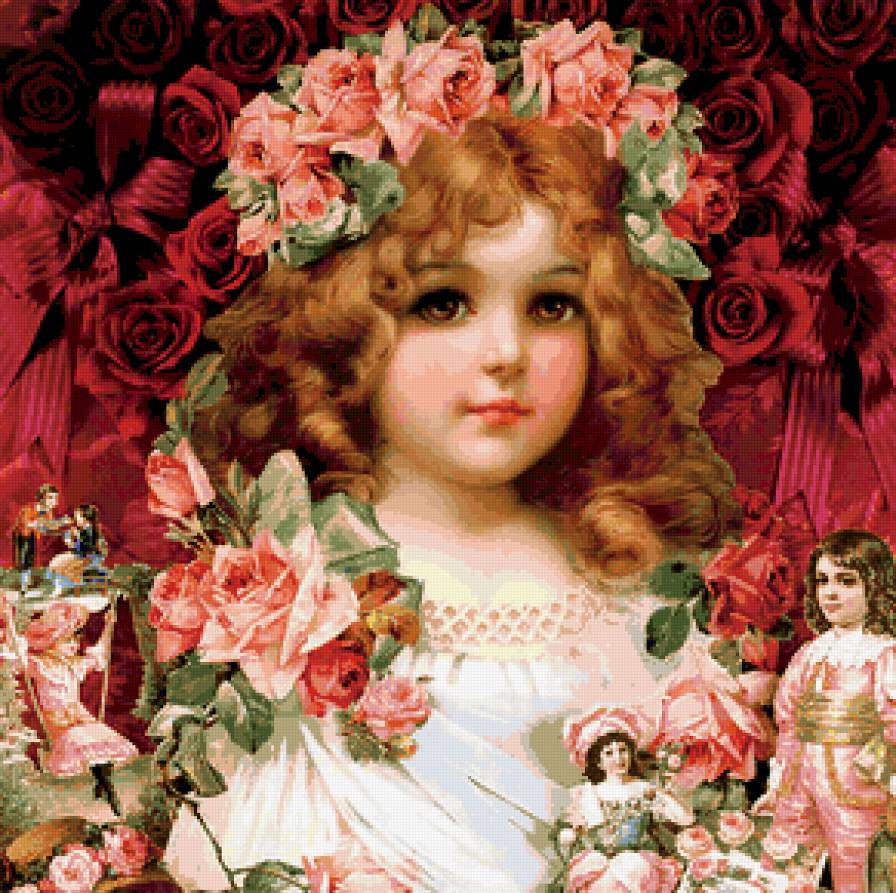 ретро дети - качели, розы, цветы, дети, ребенок, венок, ретро, девочка, мальчик, роза - предпросмотр