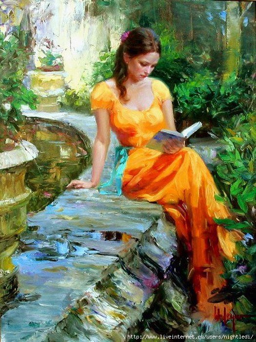 девушка - девушка, цветы, она, женщина, образ, книга - оригинал