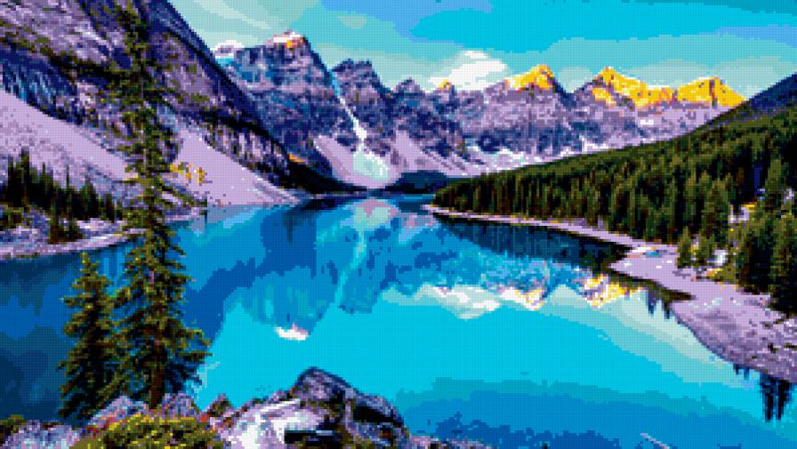 Озеро в горах - лес, горы, озеро - предпросмотр