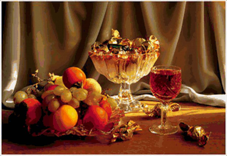 №377179 - фрукты, вино, натюрморт - предпросмотр