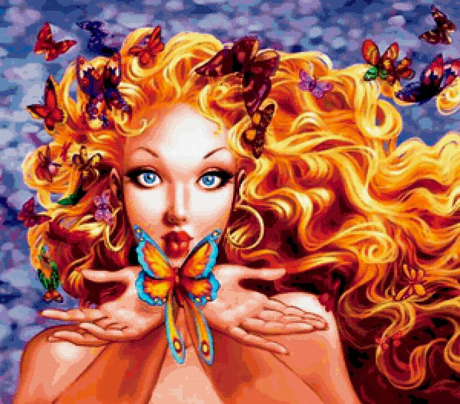 Бабочки в подарок - златовласка, девушка, бабочки - предпросмотр