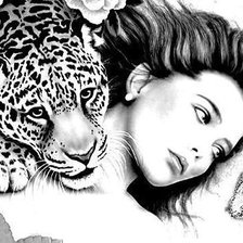 Оригинал схемы вышивки «Девушка и ягуар» (№377545)