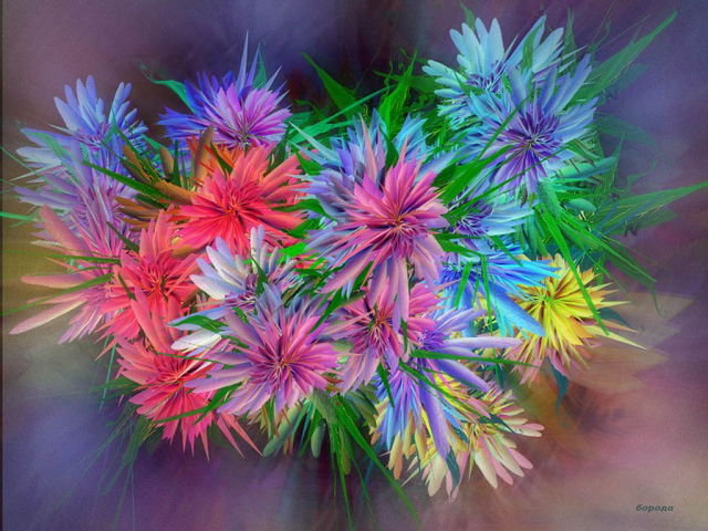 радуга в букете - букет, радуга, цветы - оригинал