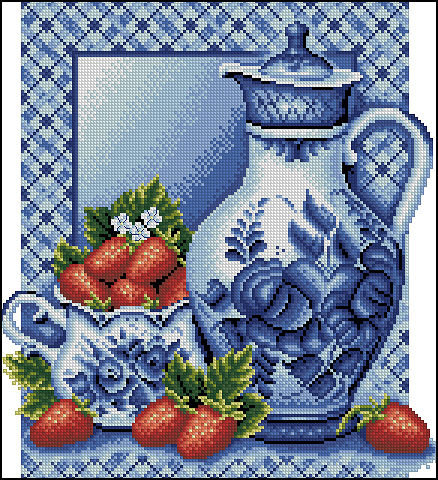 гжель - кухня, ягода, посуда - оригинал