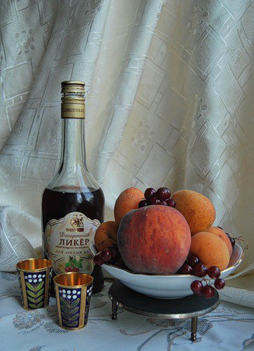 №377845 - цветы, букет, вино, фрукты, натюрморт - оригинал