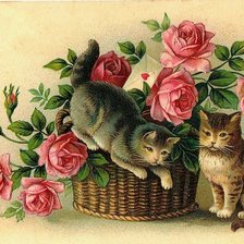 Схема вышивки «розы и котята»