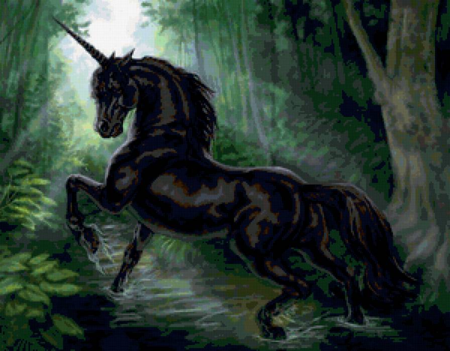 Черный единорог - лошади, единорог, фэнтези, животные, анималисты - предпросмотр