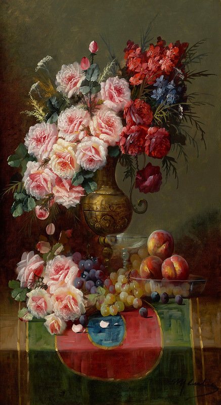 №378432 - фрукты, букет, цветы, натюрморт, живопись - оригинал